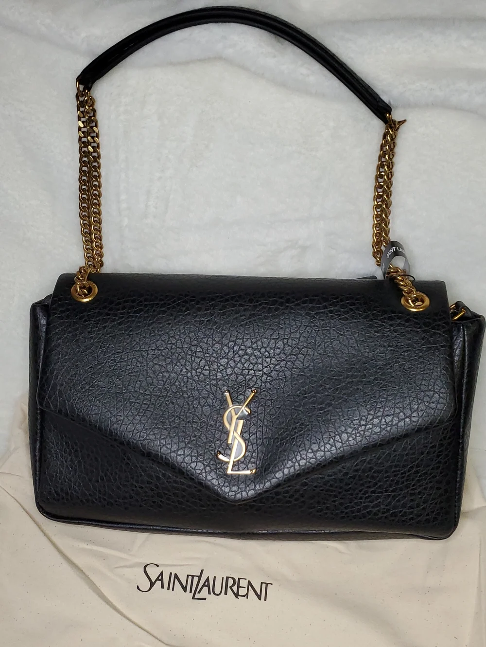 Ysl Jumbo Size Black Canvas Textured  Shoulder Bag with Gold Hardware
